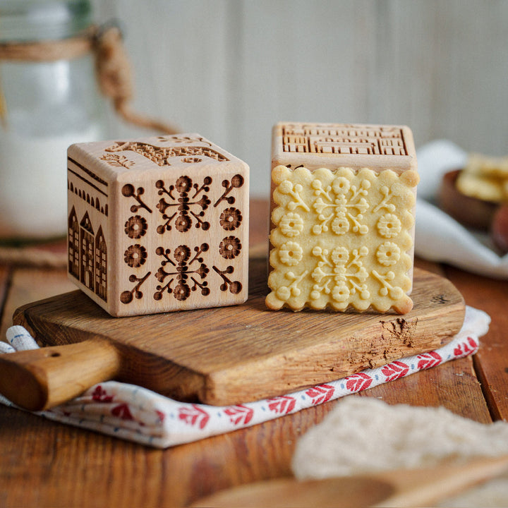 Goody Woody gegraveerd taartblokje, 6 cm, beukenhout, 6 designs, Scandinavische stijl