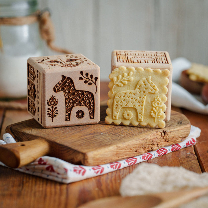 Goody Woody gegraveerd taartblokje, 6 cm, beukenhout, 6 designs, Scandinavische stijl