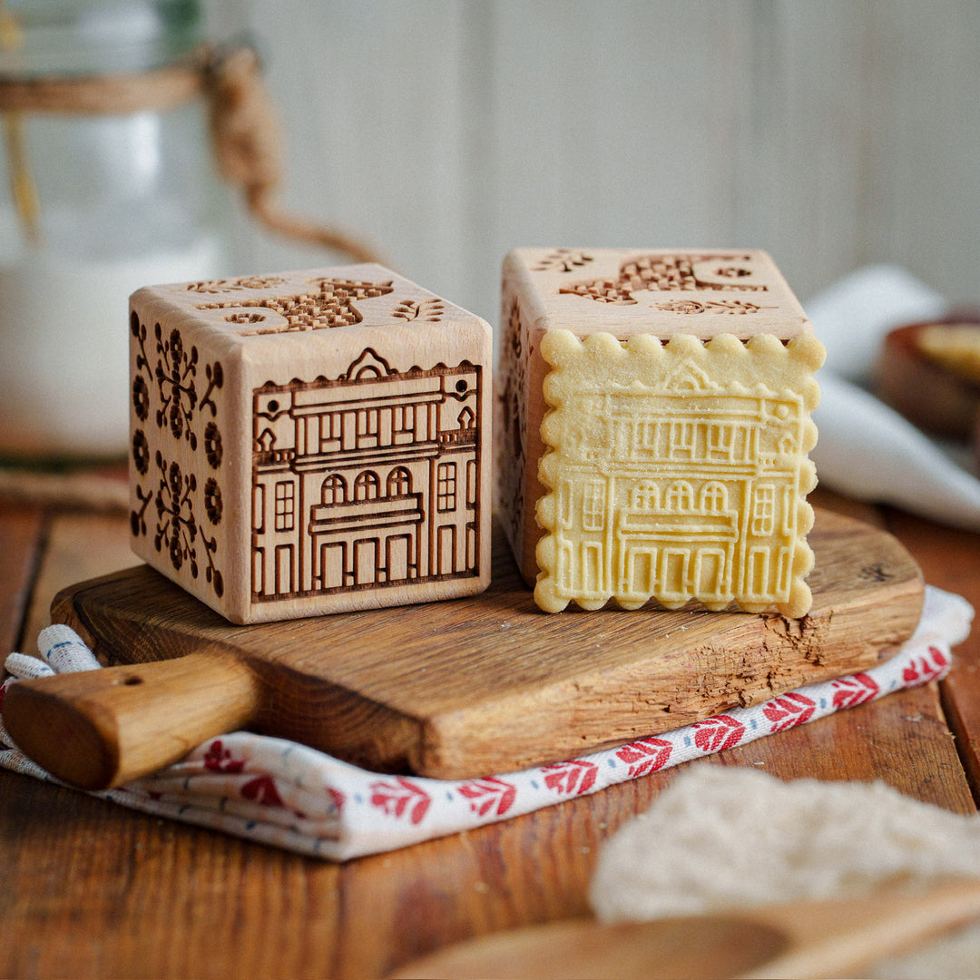 Goody Woody gegraveerd taartblokje, 6 cm, beukenhout, 6 designs, Scandinavische stijl