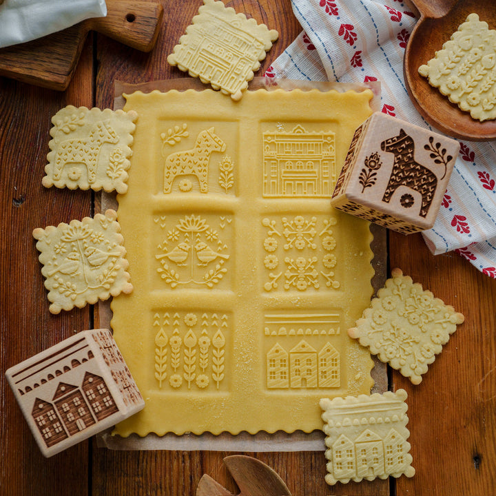 Goody Woody gegraveerd taartblokje, 6 cm, beukenhout, 6 designs, Scandinavische stijl