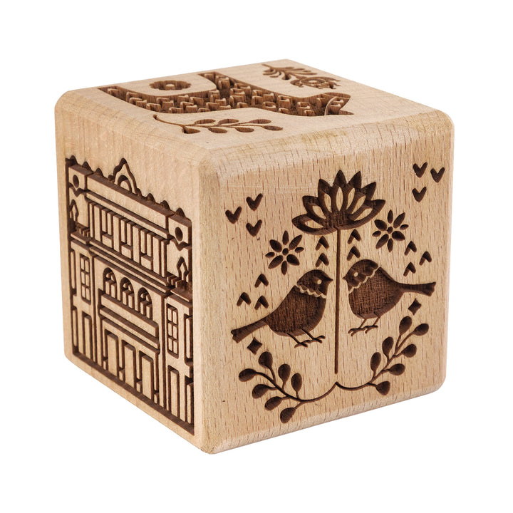 Goody Woody gegraveerd taartblokje, 6 cm, beukenhout, 6 designs, Scandinavische stijl