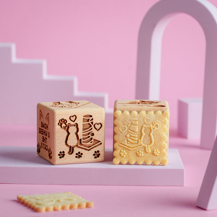Goody Woody gegraveerd taartblokje, 6 cm, beukenhout, 6 designs, katten