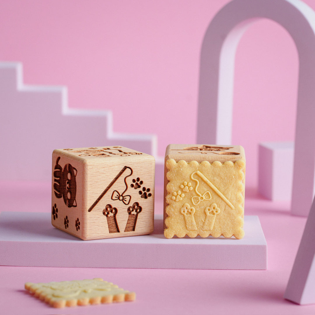 Goody Woody gegraveerd taartblokje, 6 cm, beukenhout, 6 designs, katten