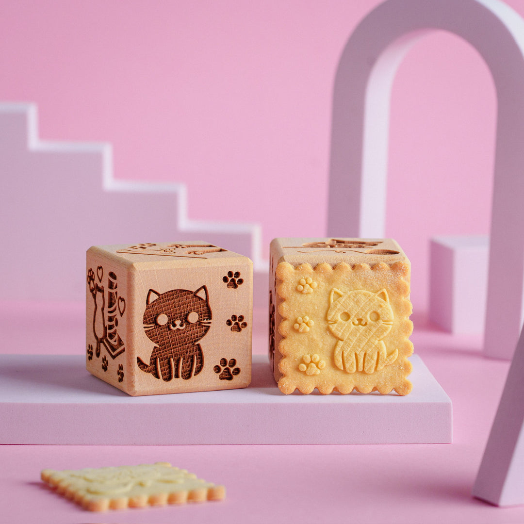 Goody Woody gegraveerd taartblokje, 6 cm, beukenhout, 6 designs, katten