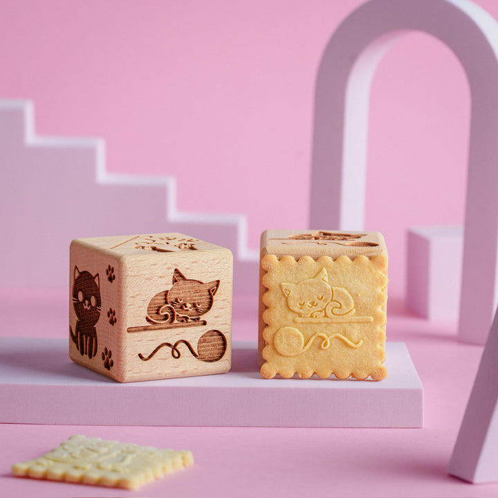 Goody Woody gegraveerd taartblokje, 6 cm, beukenhout, 6 designs, katten