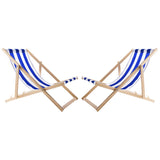 2 comfortabele houten ligstoelen, blauw gestreept, ideaal voor het strand, balkon, terras, gemonteerd