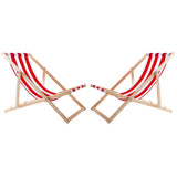 2 comfortabele houten ligstoelen, rode strepen, ideaal voor het strand, balkon, terras, gemonteerd