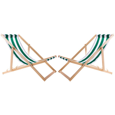 Set van twee ligstoelen, groen gestreept, Woodok, gemonteerd
