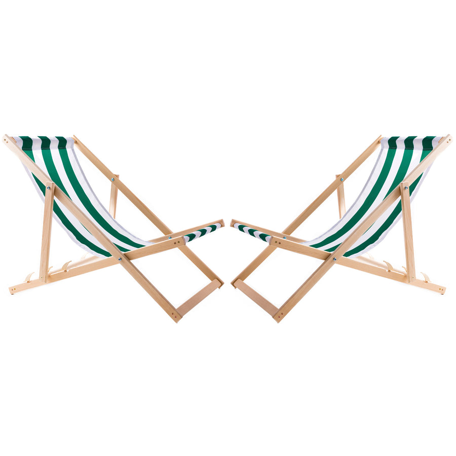 Set van twee ligstoelen, groen gestreept, Woodok, gemonteerd