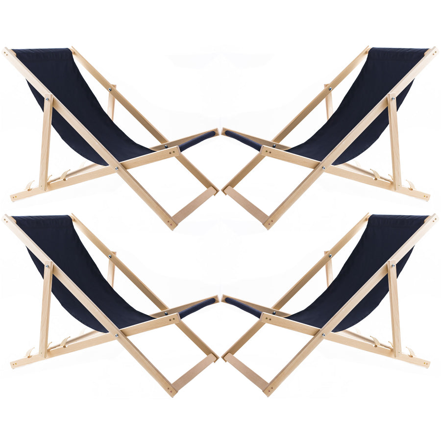 Set van vier ligstoelen, donkerblauw, Woodok, gemonteerd