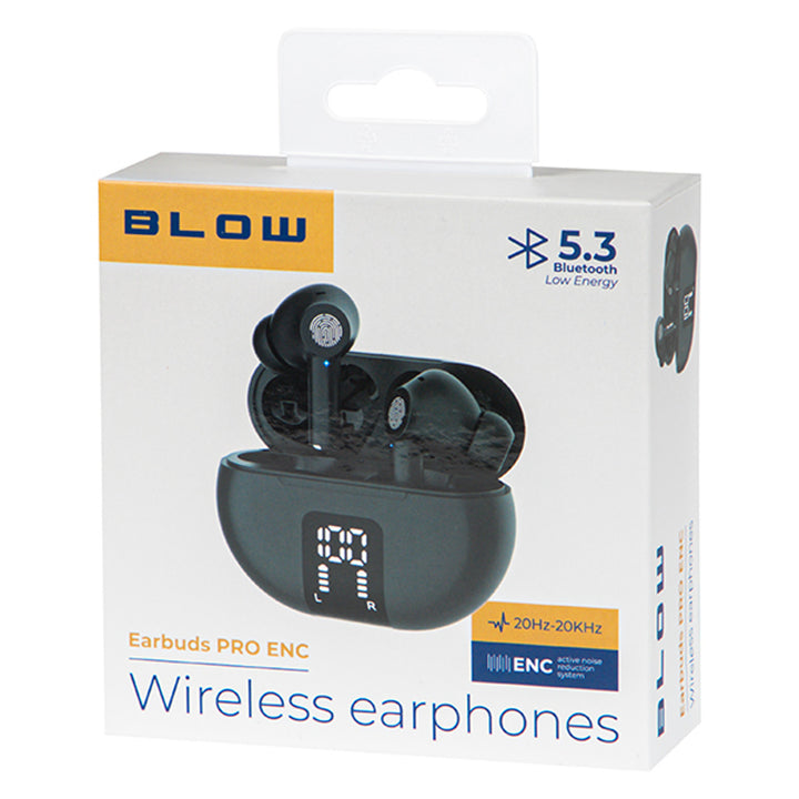 Draadloze BLOW-hoofdtelefoon, Bluetooth 5.3, LED-scherm, ENC-systeem, PRO ENC ZWART