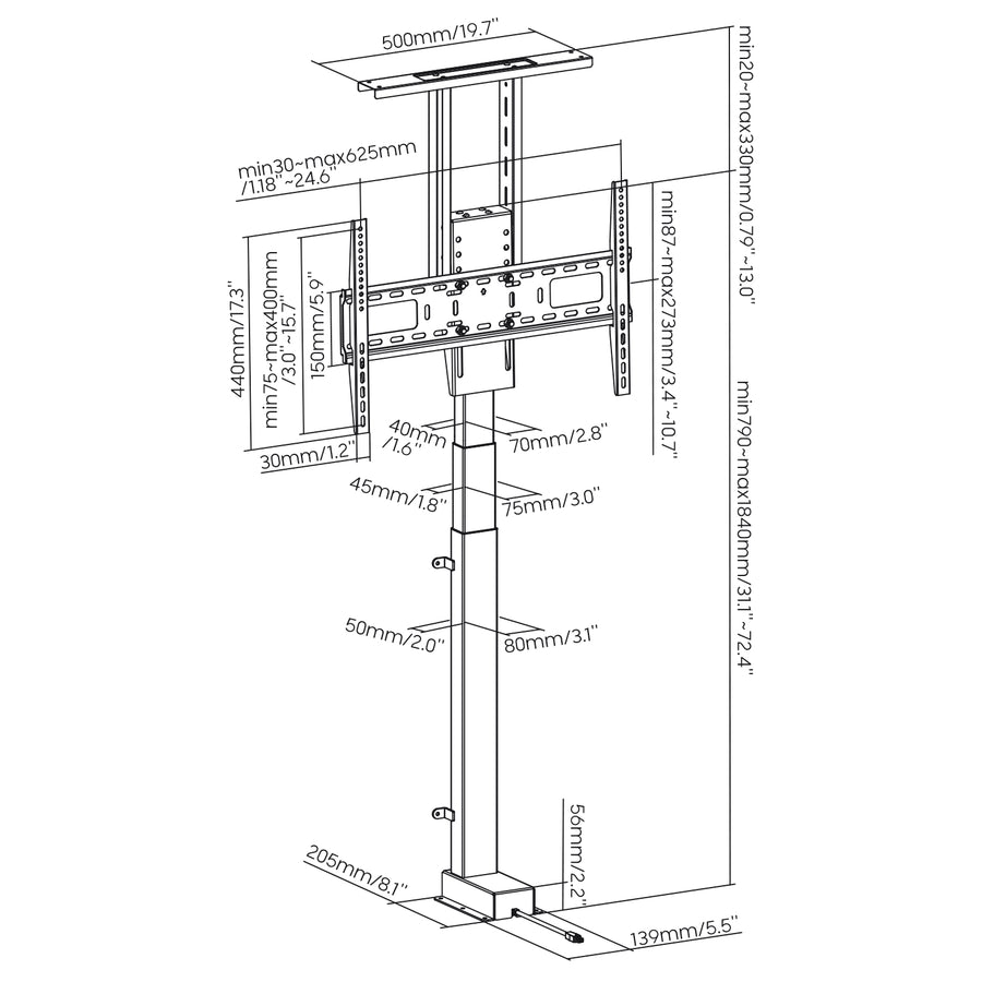 Elektrische uittrekbare steun voor Maclean, TUYA, 37''-80'', VESA 600x400, max 60kg, MC-866T + HDMI 2.0 4K 3D UHD 1,8m KABEL 48 bit