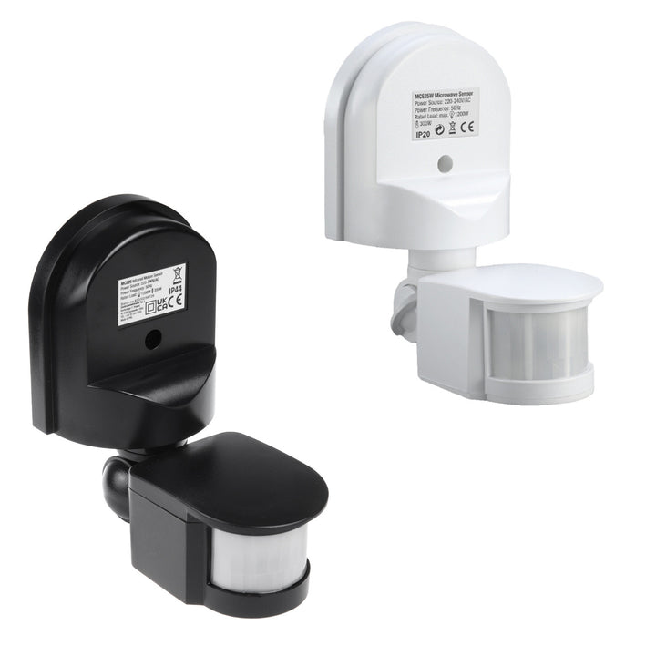 Maclean - Set van 2 stuks - bewegings- en schemersensor voor wandmontage, 180°, max. 1200W, zwart-wit, MCE25