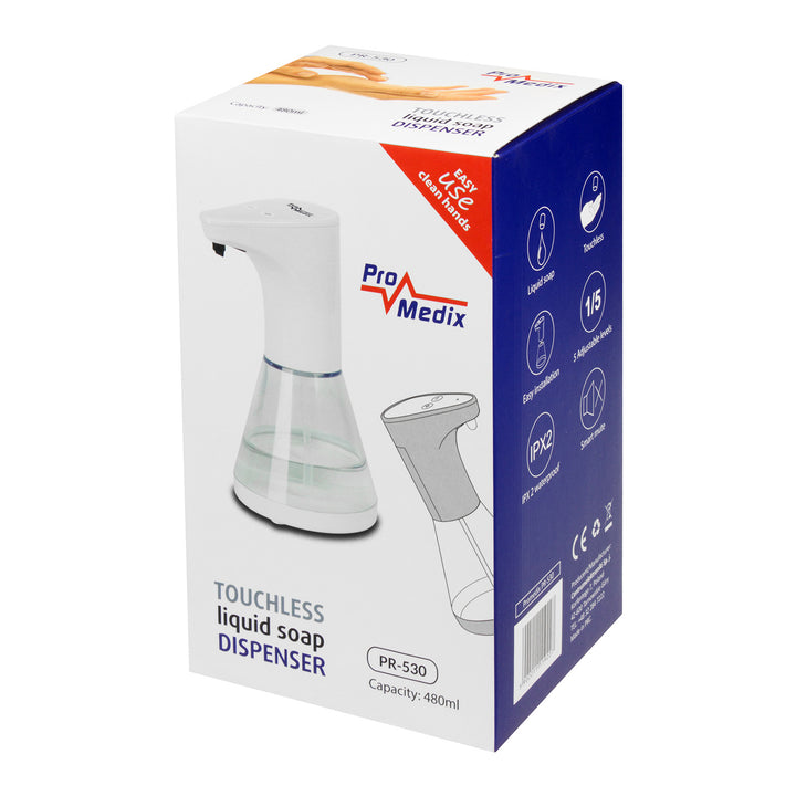 Promedix automatische dispenser, dispensercontainer voor vloeibare zepen, desinfecterende vloeistoffen, 480ml, 4xAA PR-530 + 4x Varta Industrial LR6/AA R-06 batterijen