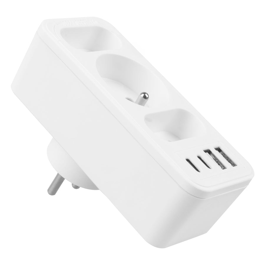 Stopcontact x3 + 4xUSB Maclean, 3-voudige splitter, 2xUSB A, 2xUSB C PD 20W, 1x16A + 2x6A, MCE248 F/W