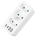 Stopcontact x3 + 4xUSB Maclean, 3-voudige splitter, 2xUSB A, 2xUSB C PD 20W, 1x16A + 2x6A, MCE248 F/W