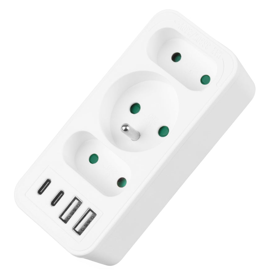 Stopcontact x3 + 4xUSB Maclean, 3-voudige splitter, 2xUSB A, 2xUSB C PD 20W, 1x16A + 2x6A, MCE248 F/W