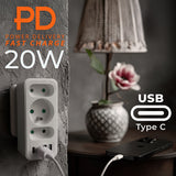 Stopcontact x3 + 4xUSB Maclean, 3-voudige splitter, 2xUSB A, 2xUSB C PD 20W, 1x16A + 2x6A, MCE248 F/W