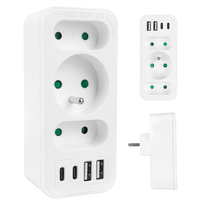 Stopcontact x3 + 4xUSB Maclean, 3-voudige splitter, 2xUSB A, 2xUSB C PD 20W, 1x16A + 2x6A, MCE248 F/W