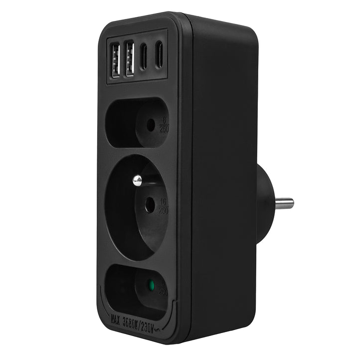 Stopcontact x3 + 4xUSB Maclean, 3-voudige splitter, 2xUSB A, 2xUSB C PD 20W, 1x16A + 2x6A, MCE248 F/B