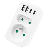 Maclean-stroomaansluiting x2 + 4xUSB, splitter met 2 aansluitingen, 2xUSB A, 2xUSB C PD 20W, 1x16A + 1x6A, MCE249 F/W