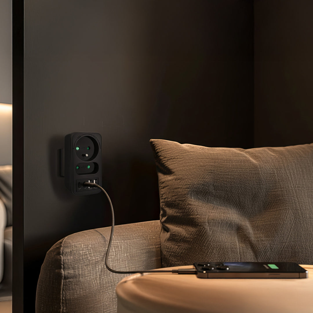 Maclean-stroomaansluiting x2 + 4xUSB, splitter met 2 aansluitingen, 2xUSB A, 2xUSB C PD 20W, 1x16A + 1x6A, MCE249 F/W