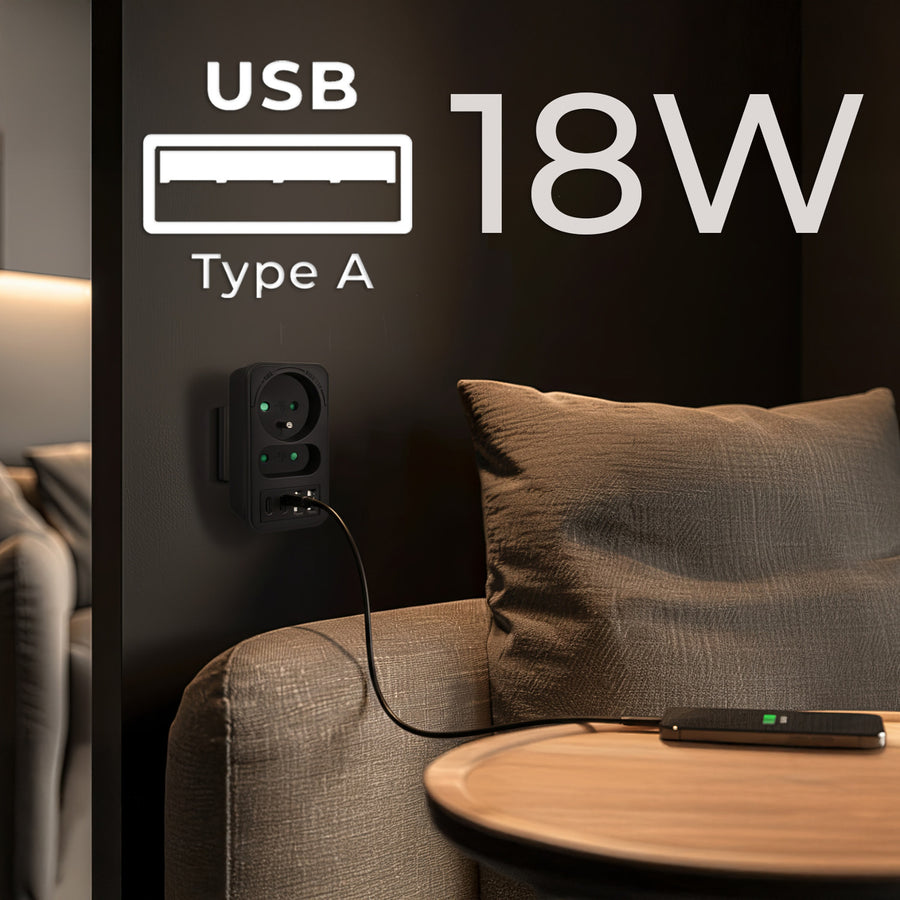Maclean-stroomaansluiting x2 + 4xUSB, splitter met 2 aansluitingen, 2xUSB A, 2xUSB C PD 20W, 1x16A + 1x6A, MCE249 F/W