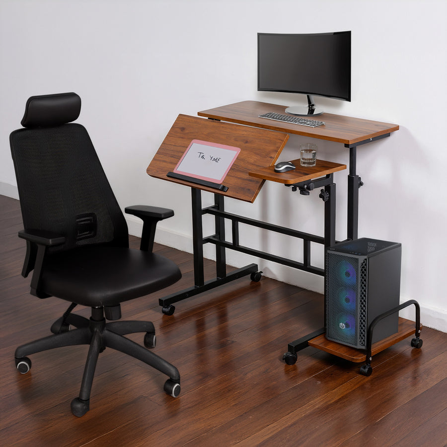 Maclean verrijdbaar laptop bureau, zwart, blad 80x60cm, max. 50kg, hoogteverstelling 67-115 cm, MC-124 B
