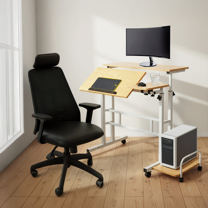 Mobiele laptoptafel Maclean, wit, blad 80x60cm, max. 50kg, hoogteverstelling 67-115cm , MC-124 W
