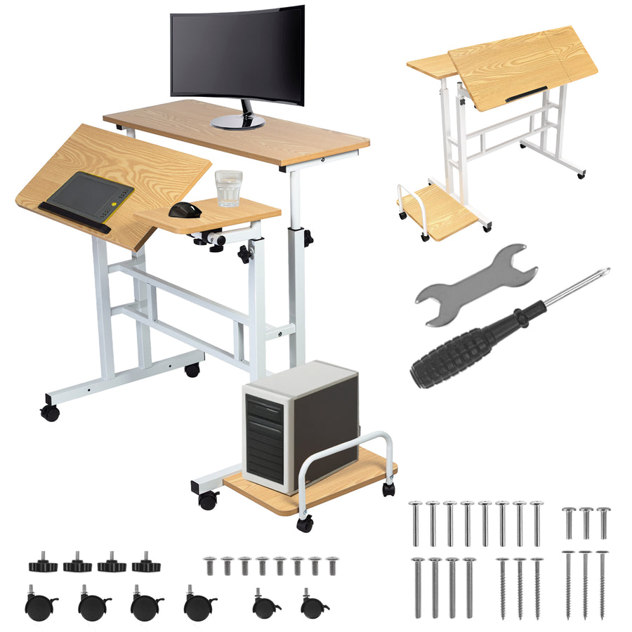 Mobiele laptoptafel Maclean, wit, blad 80x60cm, max. 50kg, hoogteverstelling 67-115cm , MC-124 W