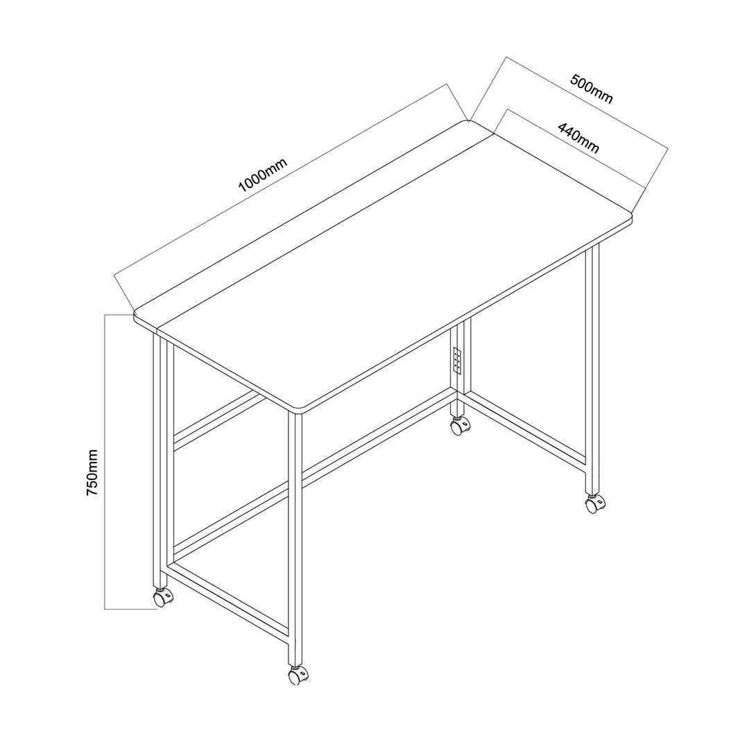Maclean inklapbaar bureau, zwart, verrijdbaar, blad 100x50cm, max. 50kg, MC-1250 B