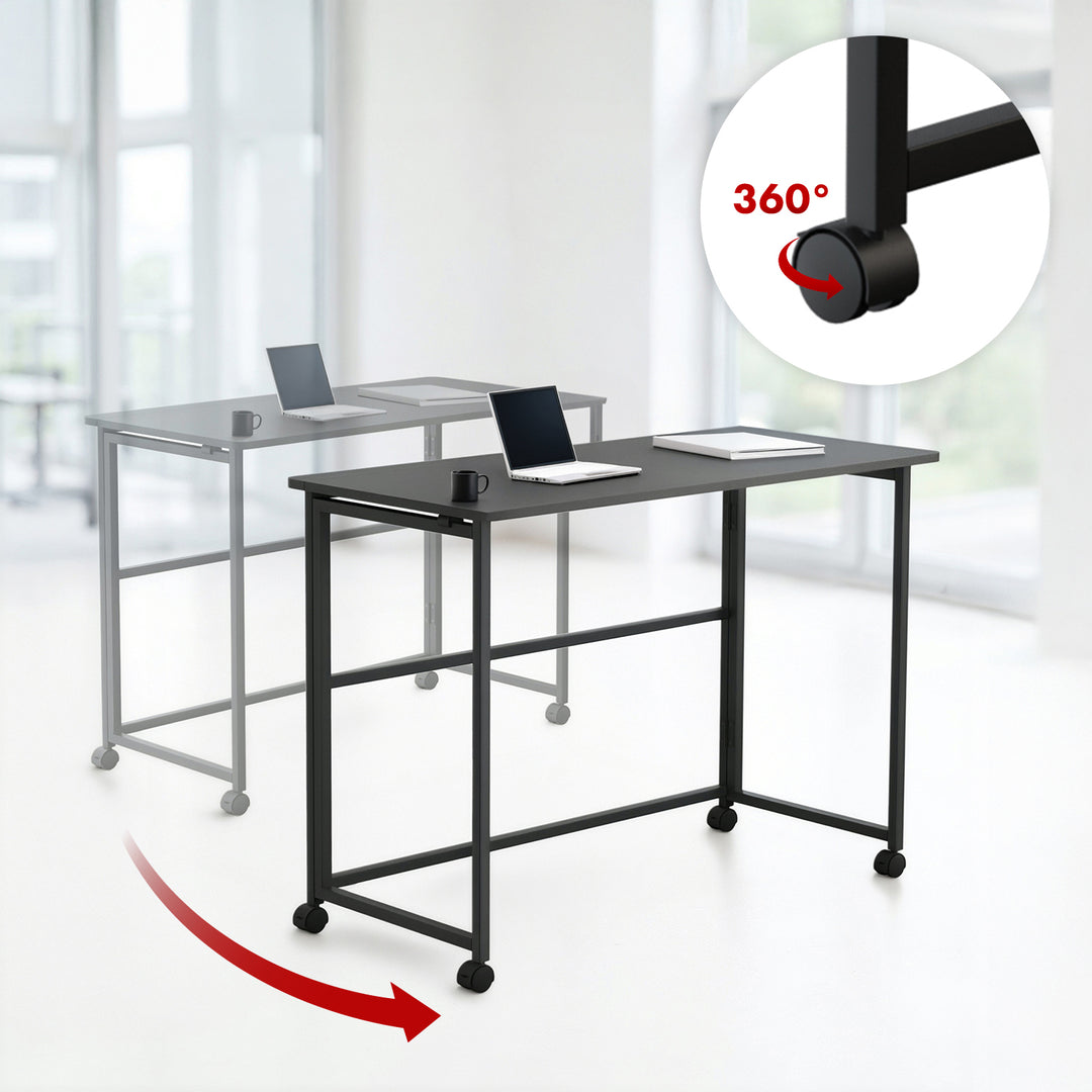 Maclean inklapbaar bureau, zwart, verrijdbaar, blad 100x50cm, max. 50kg, MC-1250 B