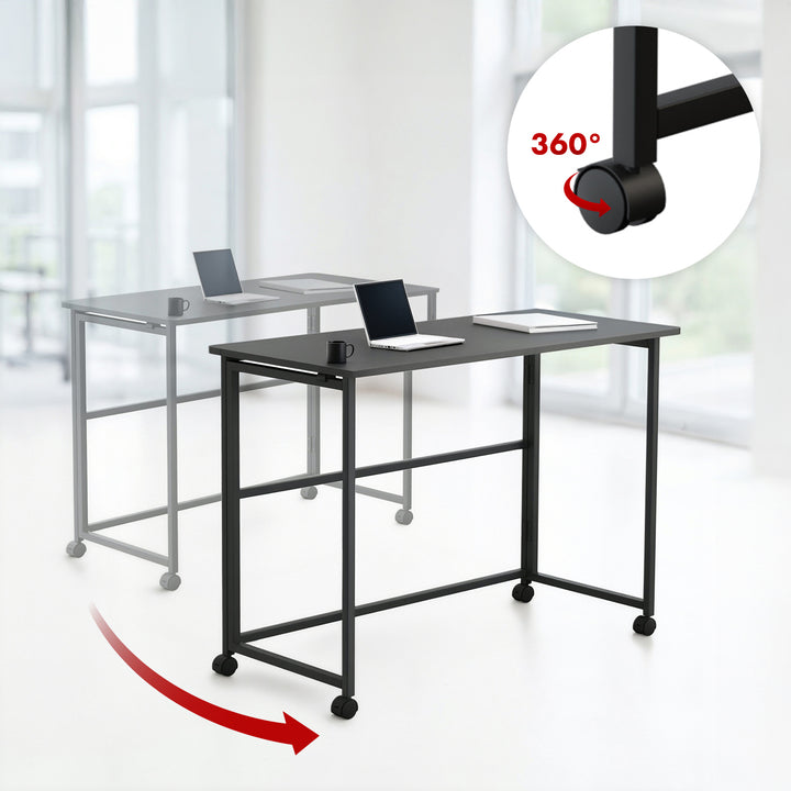 Maclean inklapbaar bureau, zwart, verrijdbaar, blad 100x50cm, max. 50kg, MC-1250 B