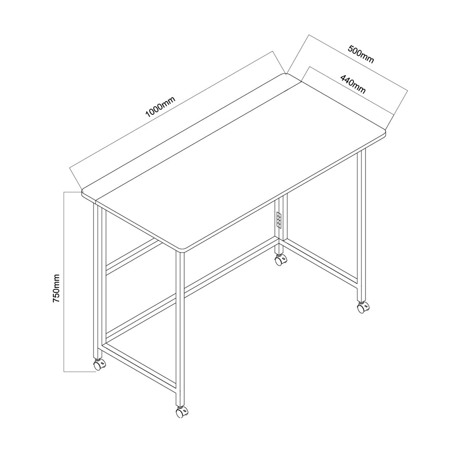 Maclean inklapbaar bureau, wit, verrijdbaar, blad 100x50cm, max. 50kg, MC-1250 W