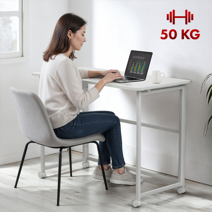 Maclean inklapbaar bureau, wit, verrijdbaar, blad 100x50cm, max. 50kg, MC-1250 W