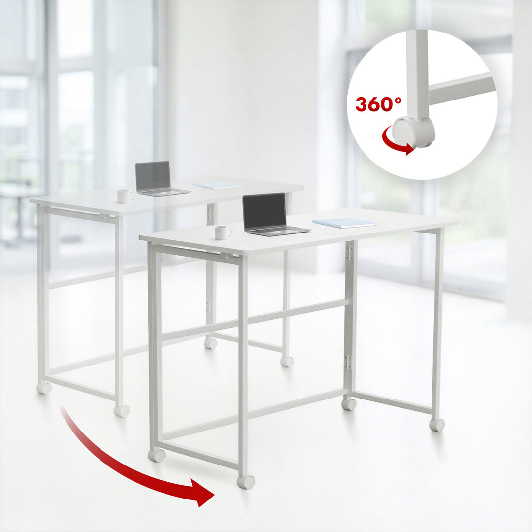 Maclean inklapbaar bureau, wit, verrijdbaar, blad 100x50cm, max. 50kg, MC-1250 W