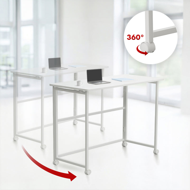 Maclean inklapbaar bureau, wit, verrijdbaar, blad 100x50cm, max. 50kg, MC-1250 W