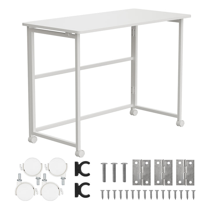 Maclean inklapbaar bureau, wit, verrijdbaar, blad 100x50cm, max. 50kg, MC-1250 W