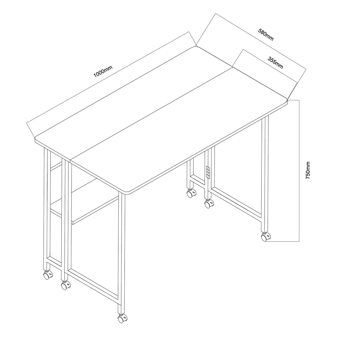 Maclean inklapbaar bureau, zwart, verrijdbaar, blad 100x58cm, max. 50kg, MC-126 B