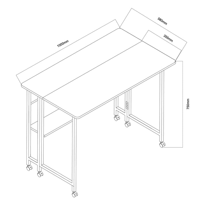 Maclean inklapbaar bureau, zwart, verrijdbaar, blad 100x58cm, max. 50kg, MC-126 B