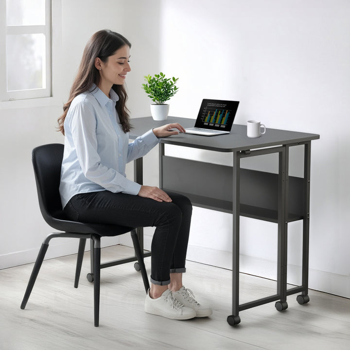Maclean inklapbaar bureau, zwart, verrijdbaar, blad 100x58cm, max. 50kg, MC-126 B