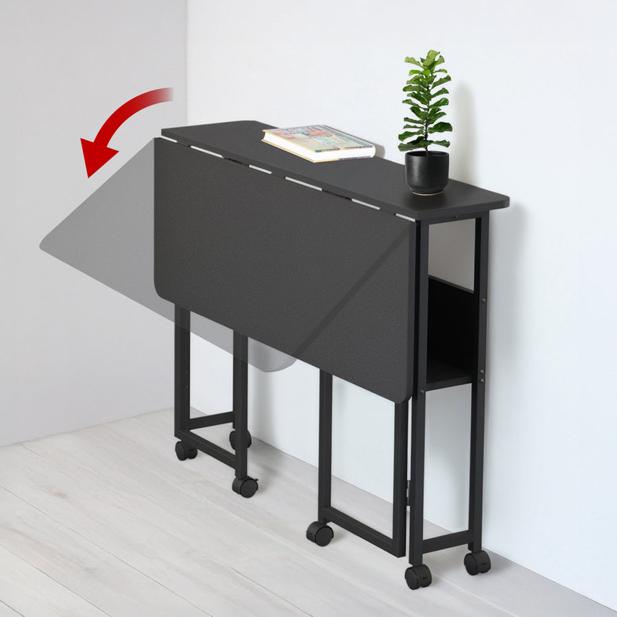 Maclean inklapbaar bureau, zwart, verrijdbaar, blad 100x58cm, max. 50kg, MC-126 B