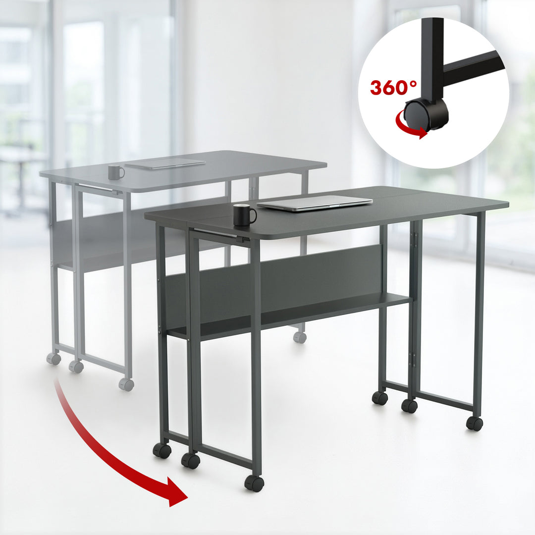 Maclean inklapbaar bureau, zwart, verrijdbaar, blad 100x58cm, max. 50kg, MC-126 B