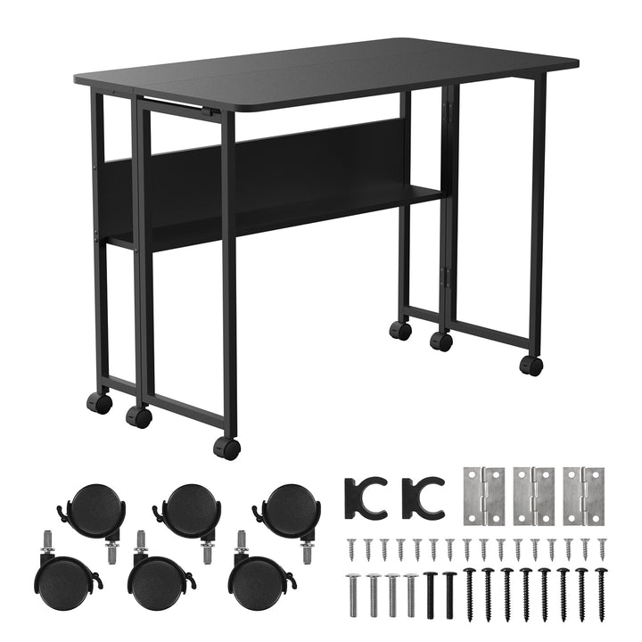 Maclean inklapbaar bureau, zwart, verrijdbaar, blad 100x58cm, max. 50kg, MC-126 B