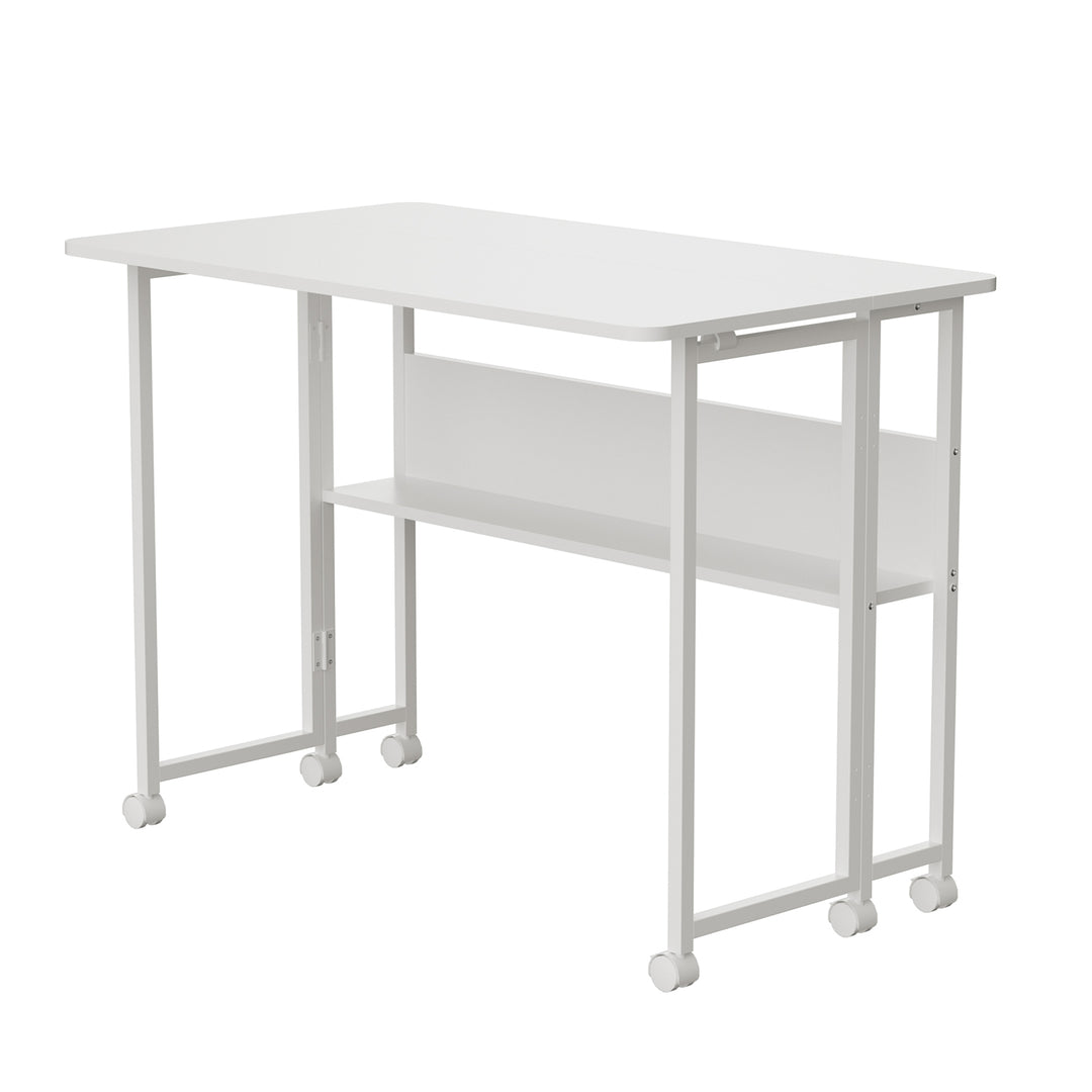 Maclean inklapbaar bureau, wit, verrijdbaar, blad 100x58cm, max. 50kg, MC-126 W