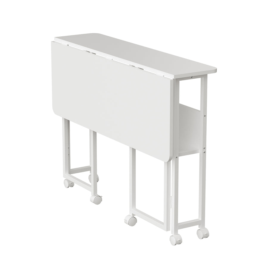 Maclean inklapbaar bureau, wit, verrijdbaar, blad 100x58cm, max. 50kg, MC-126 W