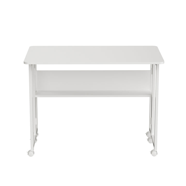 Maclean inklapbaar bureau, wit, verrijdbaar, blad 100x58cm, max. 50kg, MC-126 W