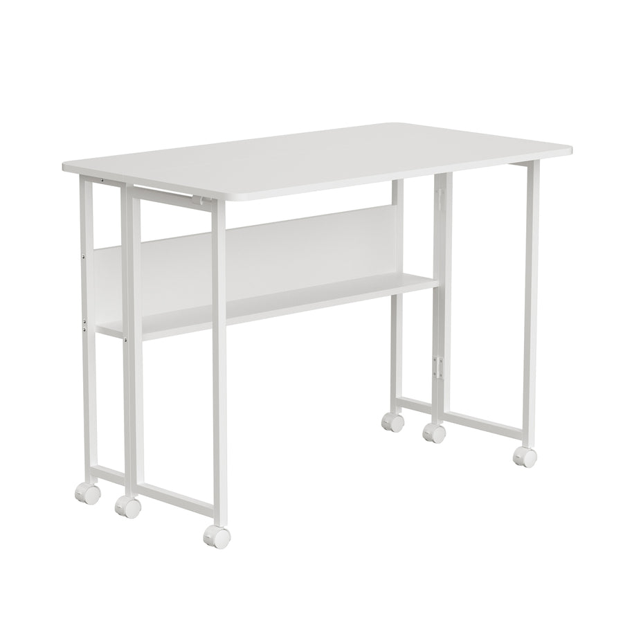 Maclean inklapbaar bureau, wit, verrijdbaar, blad 100x58cm, max. 50kg, MC-126 W