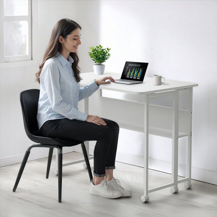 Maclean inklapbaar bureau, wit, verrijdbaar, blad 100x58cm, max. 50kg, MC-126 W