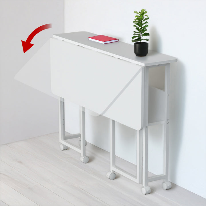 Maclean inklapbaar bureau, wit, verrijdbaar, blad 100x58cm, max. 50kg, MC-126 W